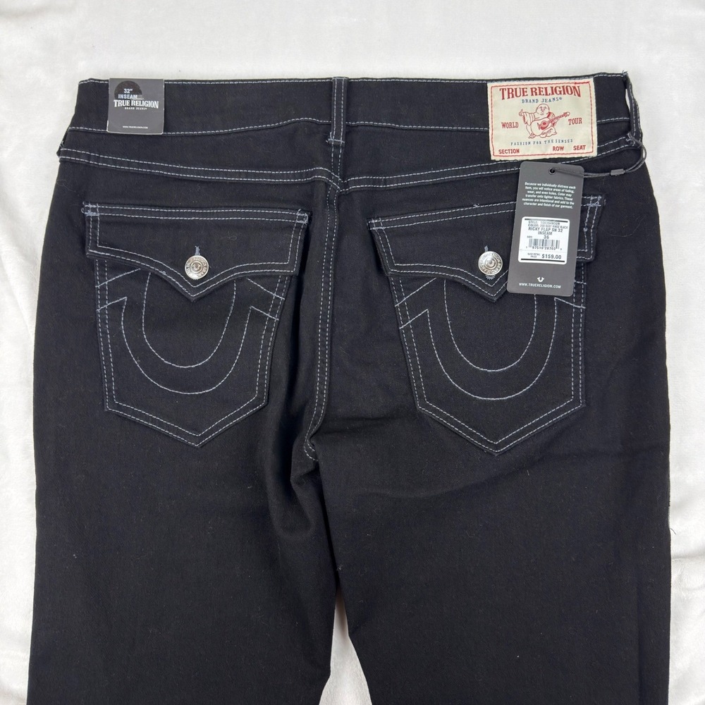 True Religion Ricky Flap SN Body Rinse Black Jeans Mens 36x32 Straight Leg NEW